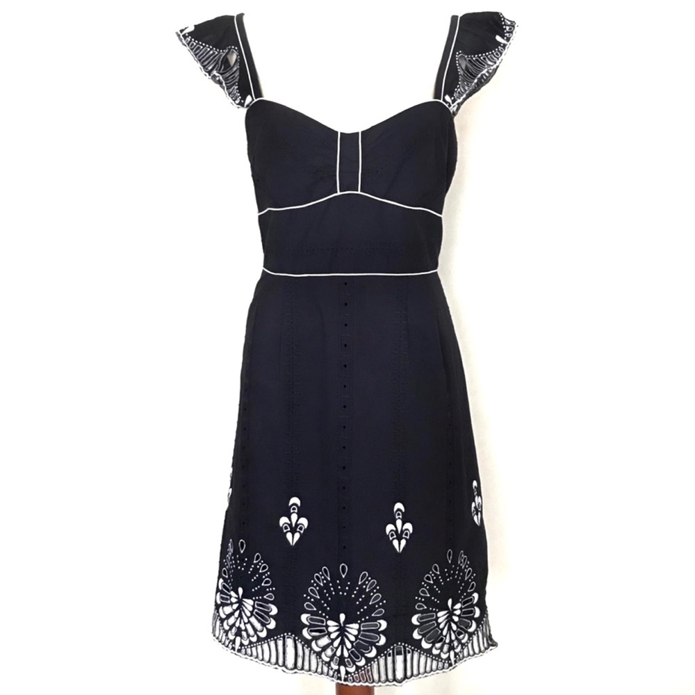 NANETTE LEPORE Navy Embroidered Eyelet Sun Dress